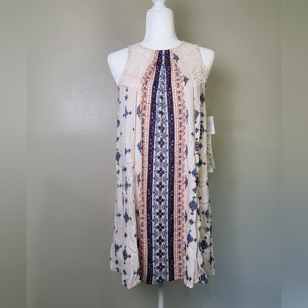 Boho Mini Dress Sleeveless Ivory Taylor & Sage Juniors Size Small